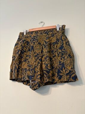 Madewell Navy & Mustard Floral High-Waist Shorts- 100% linen